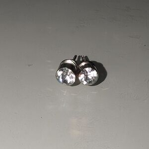 Silver Stud Earrings with Gem
